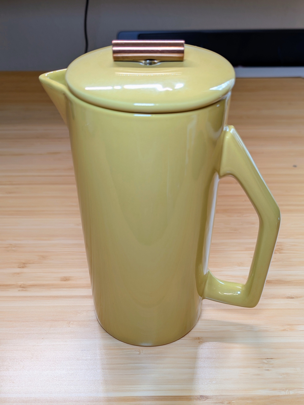 Yellow Ceramic Coffee Carafe with Copper Accent